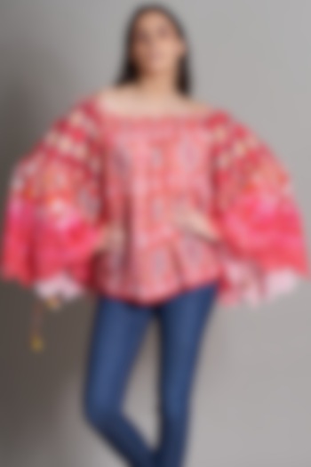 Fuchsia Ikat Embroidered Peasant Blouse by Payal Jain at Pernia's Pop Up Shop