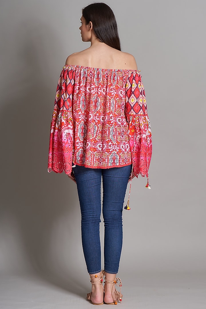 Fuchsia Ikat Embroidered Peasant Blouse by Payal Jain at Pernia's Pop Up Shop