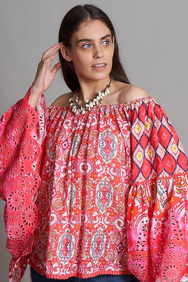 Fuchsia Ikat Embroidered Peasant Blouse by Payal Jain at Pernia's Pop Up Shop