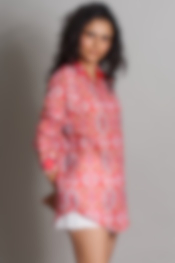 Reddish Pink Ikat Printed Shirt  by Payal Jain at Pernia's Pop Up Shop