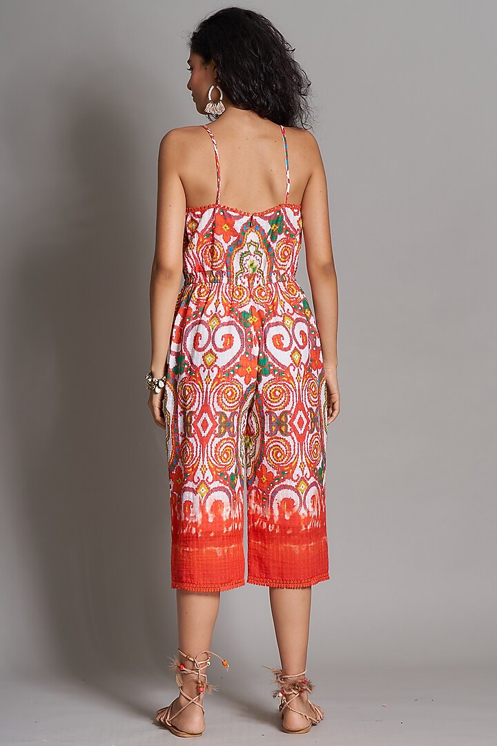 Orangish Red Ikat Cotton Jumpsuit by Payal Jain at Pernia's Pop Up Shop