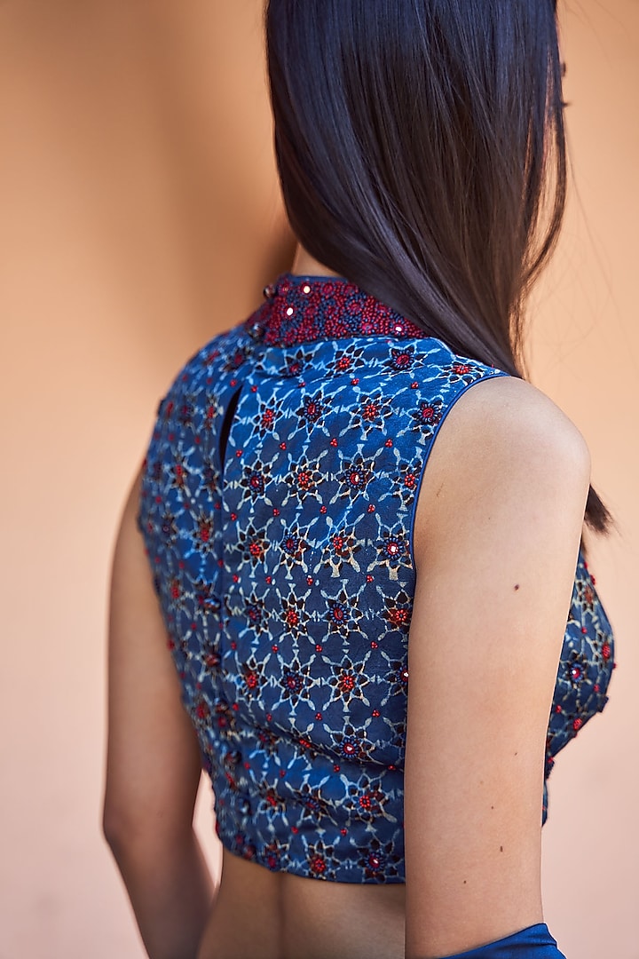 Indigo Blue Printed Blouse by Payal Jain at Pernia's Pop Up Shop