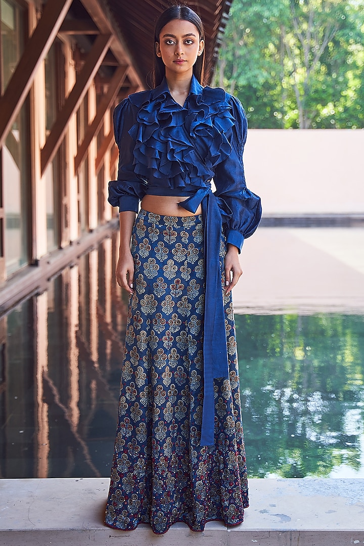Indigo Blue Printed Skirt Set by Payal Jain