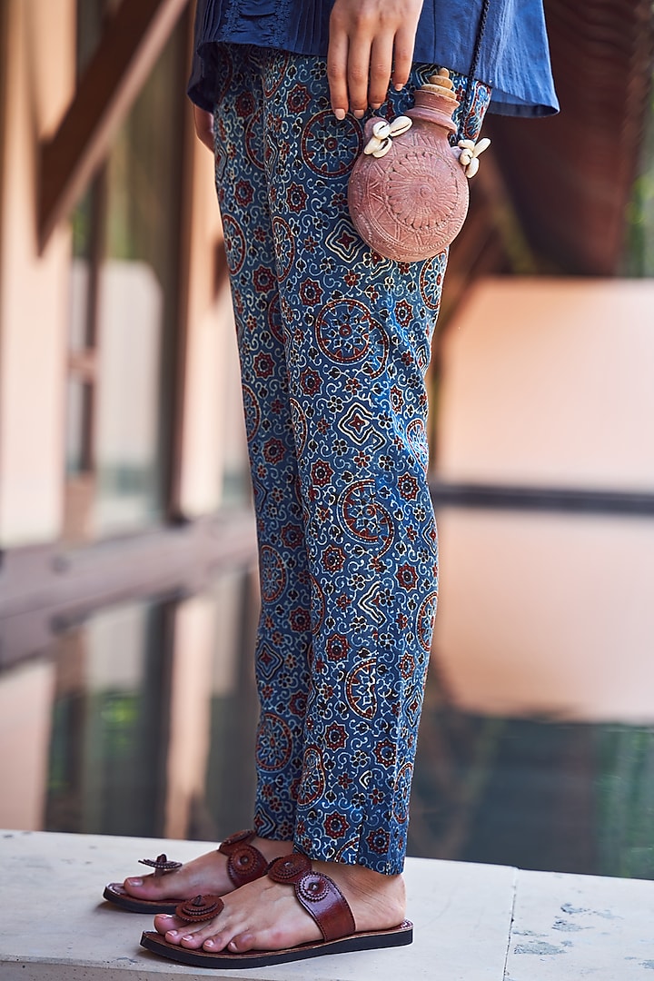 Indigo Blue Printed Slim Pants by Payal Jain
