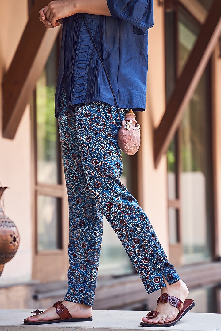 Indigo Blue Printed Slim Pants by Payal Jain at Pernia's Pop Up Shop