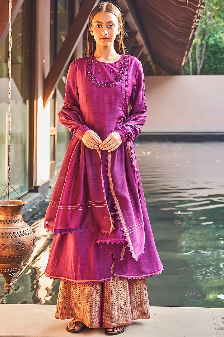 Aubergine Purple Angrakha Tunic Set by Payal Jain