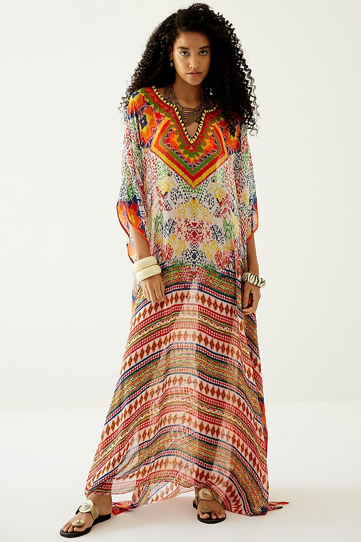 Multi-Colored Printed Long Kaftan by Payal Jain