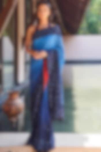 Midnight Blue Embroidered Wedding Saree by Payal Jain at Pernia's Pop Up Shop