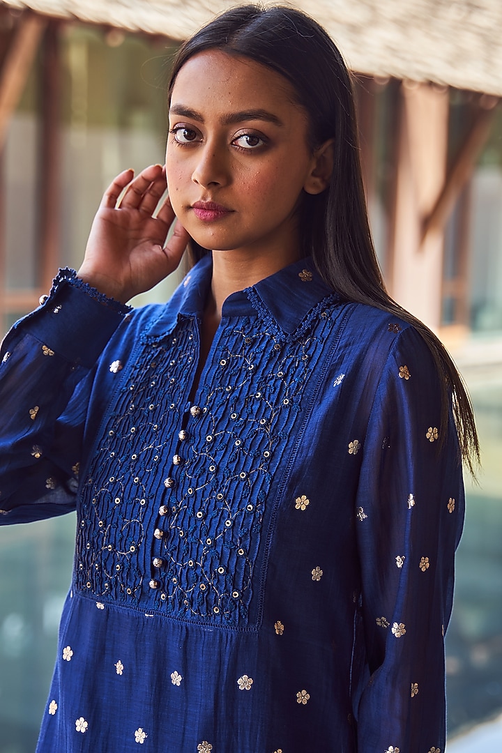 Cobalt Blue Shirt Tunic by Payal Jain at Pernia's Pop Up Shop