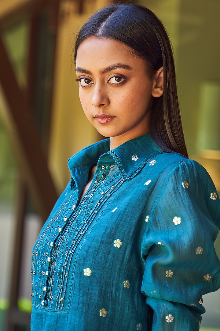 Green Cotton Shirt Tunic by Payal Jain at Pernia's Pop Up Shop