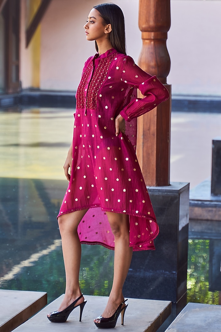 Burgundy Cotton Shirt Tunic by Payal Jain