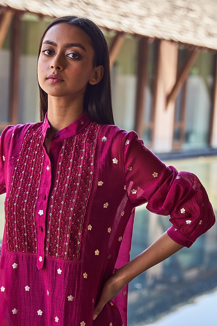 Burgundy Cotton Shirt Tunic by Payal Jain at Pernia's Pop Up Shop