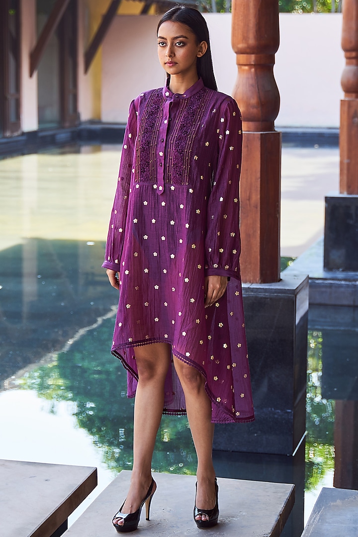 Purple Cotton Shirt Tunic by Payal Jain