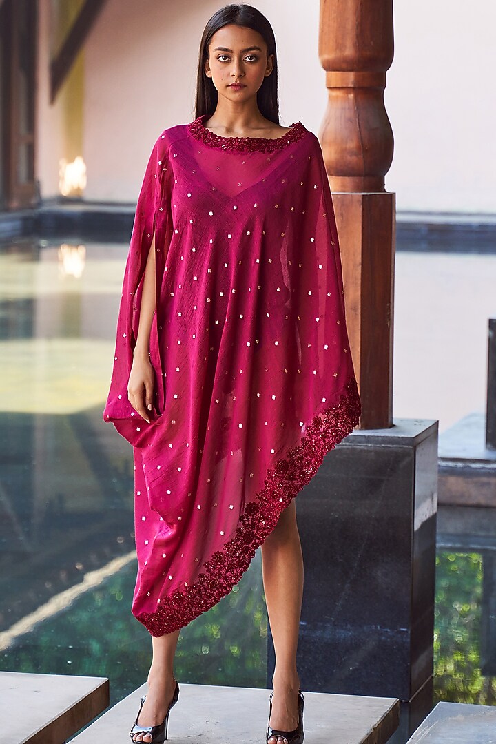 Burgundy Asymmetric Cover Up by Payal Jain at Pernia's Pop Up Shop