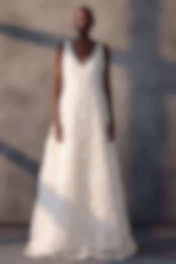 Ivory Guipure Lace Cutwork Bridal Gown by Payal Jain at Pernia's Pop Up Shop