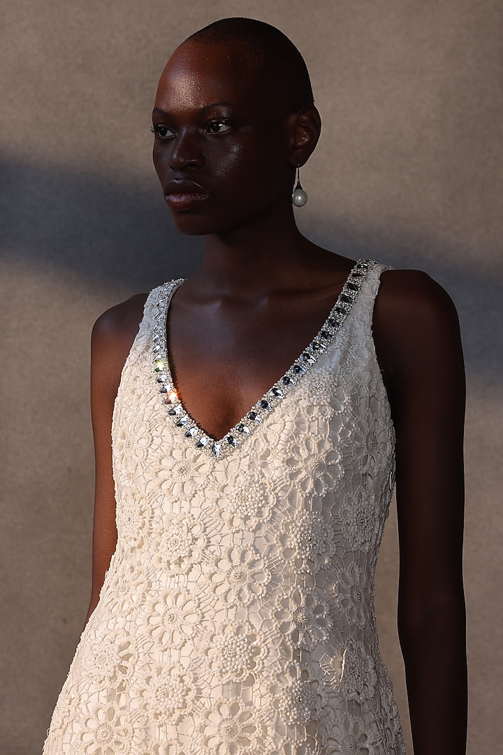 Ivory Guipure Lace Cutwork Bridal Gown by Payal Jain at Pernia's Pop Up Shop