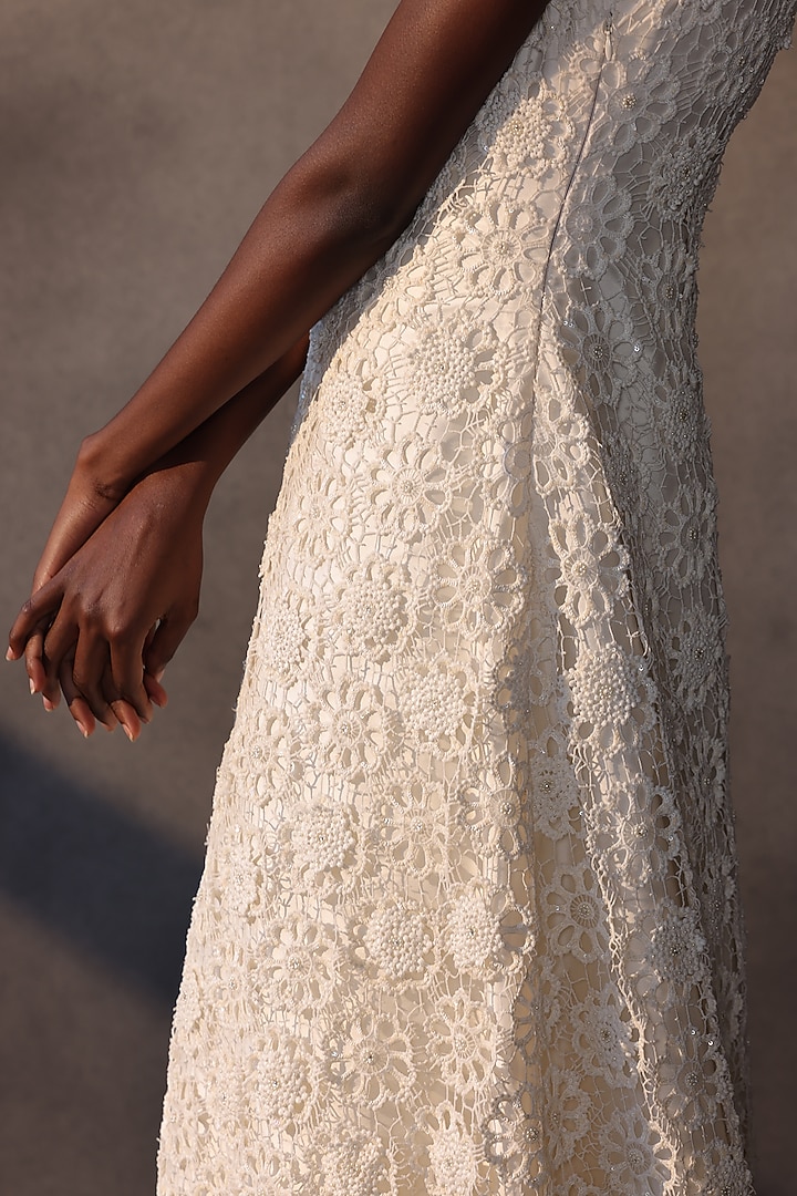 Ivory Guipure Lace Cutwork Bridal Gown by Payal Jain at Pernia's Pop Up Shop