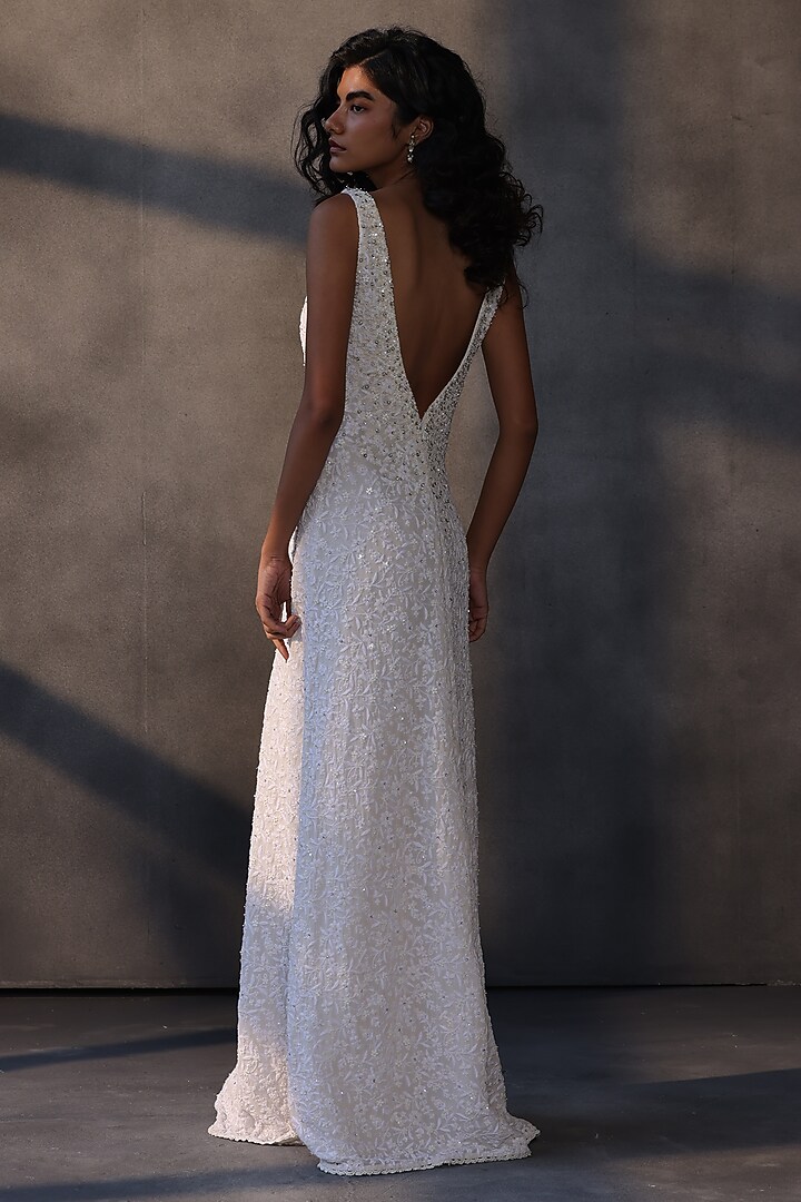Ivory Georgette Chikankari Embellished Bridal Gown by Payal Jain at Pernia's Pop Up Shop