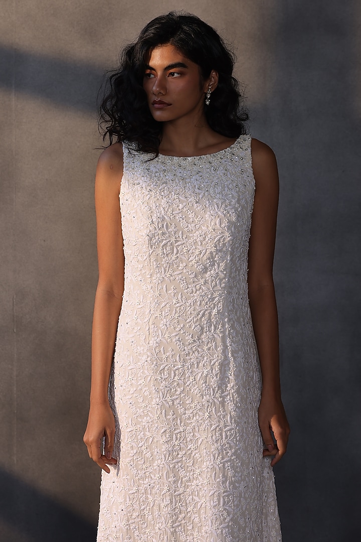 Ivory Georgette Chikankari Embellished Bridal Gown by Payal Jain at Pernia's Pop Up Shop