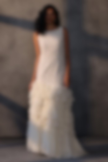 Ivory Georgette Chikankari Embellished Wedding Gown by Payal Jain at Pernia's Pop Up Shop