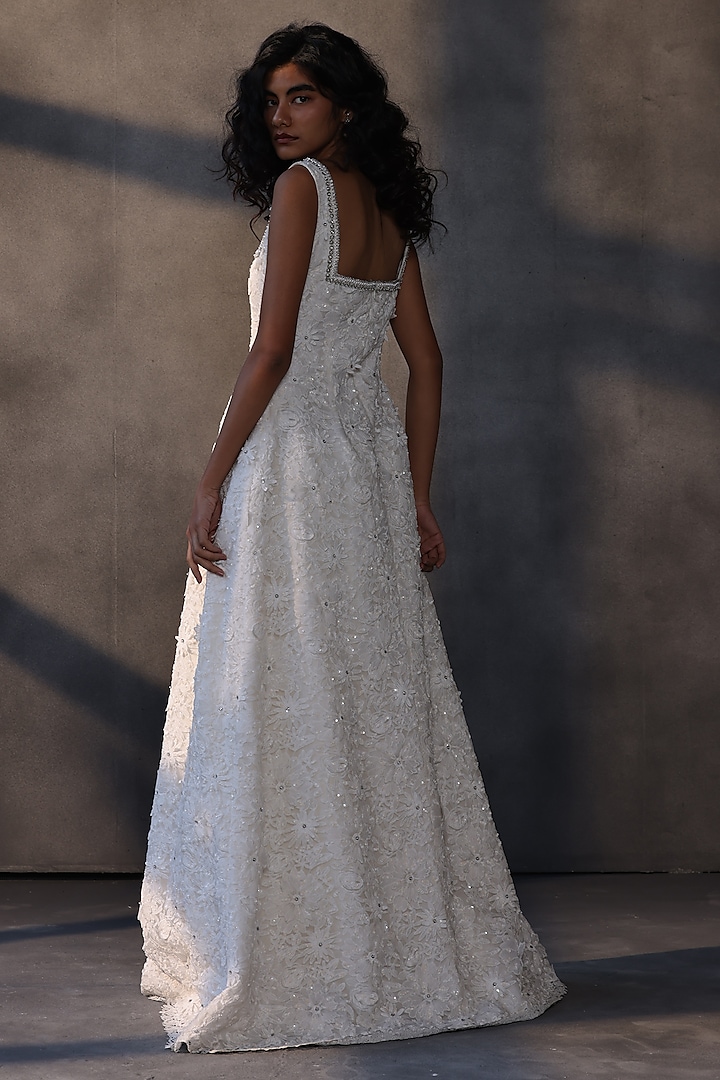White Lace Applique Bridal Gown by Payal Jain at Pernia's Pop Up Shop