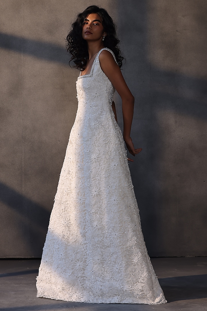 White Lace Applique Bridal Gown by Payal Jain at Pernia's Pop Up Shop