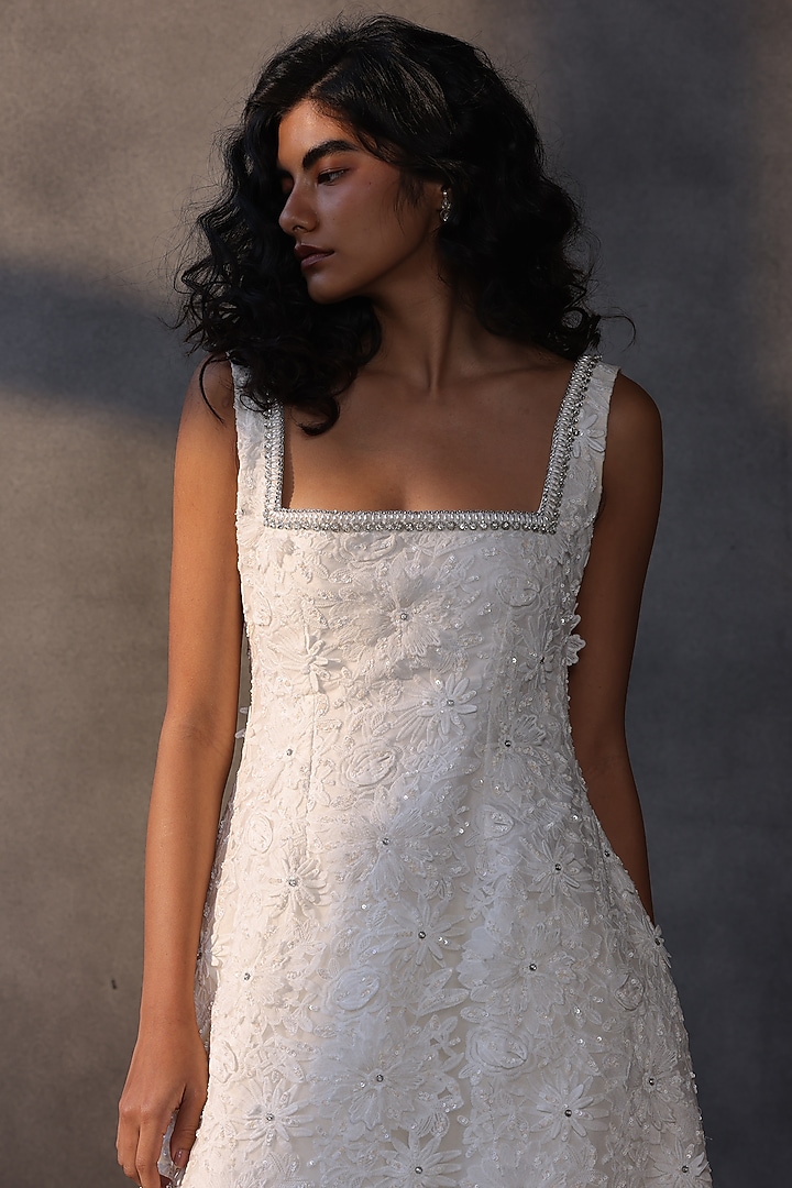White Lace Applique Bridal Gown by Payal Jain at Pernia's Pop Up Shop