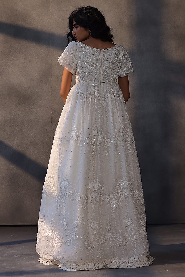 Ivory Lace Floral Applique Bridal Gown by Payal Jain at Pernia's Pop Up Shop