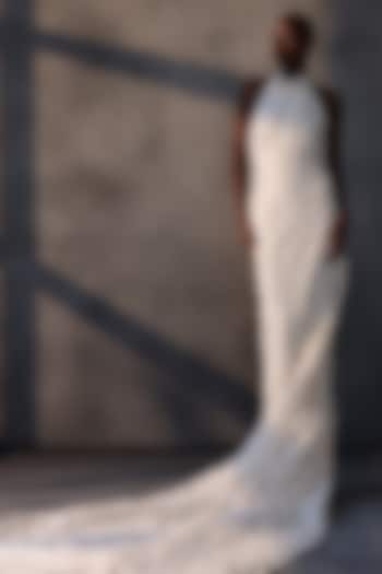 Ivory Guipure Lace Cutwork Bridal Gown by Payal Jain at Pernia's Pop Up Shop