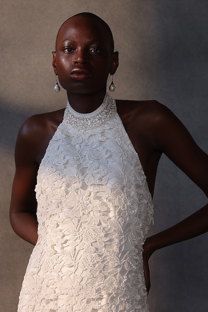 Ivory Guipure Lace Cutwork Bridal Gown by Payal Jain at Pernia's Pop Up Shop