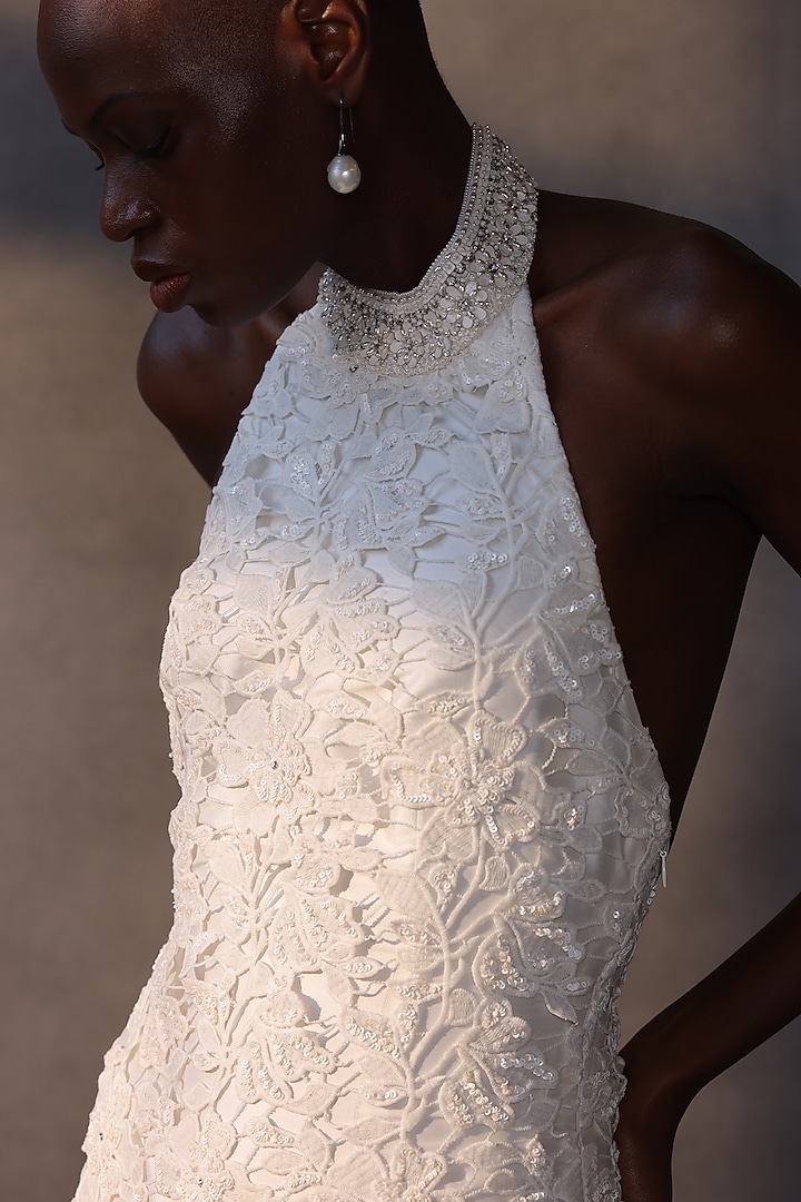 Ivory Guipure Lace Cutwork Bridal Gown by Payal Jain at Pernia's Pop Up Shop