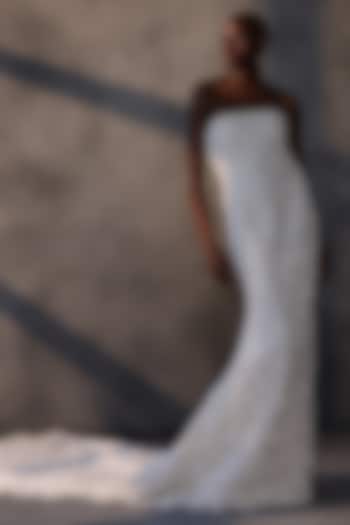 Ivory Guipure Lace Cutwork Bridal Gown by Payal Jain at Pernia's Pop Up Shop