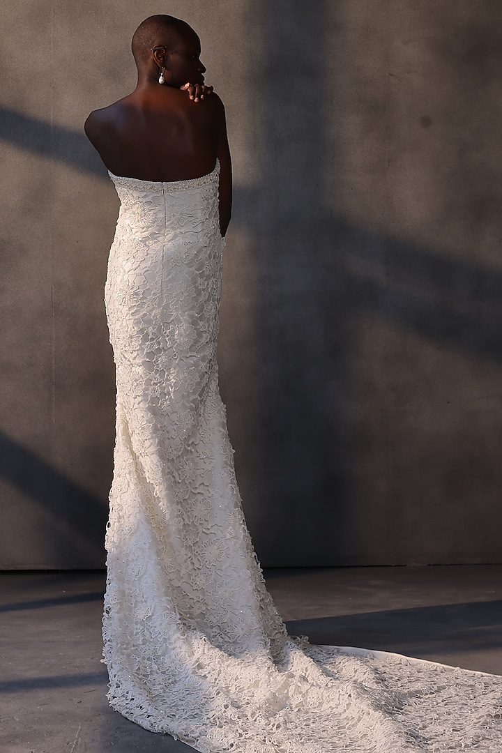 Ivory Guipure Lace Cutwork Bridal Gown by Payal Jain at Pernia's Pop Up Shop