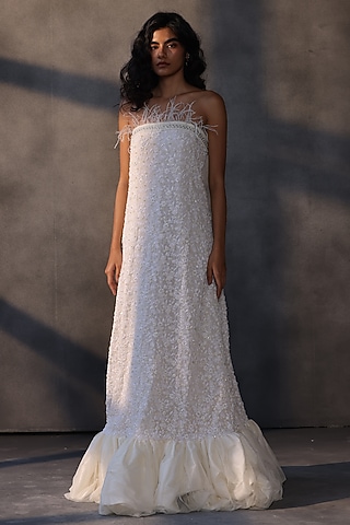 Ivory Georgette Chikankari Balloon Gown by Payal Jain
