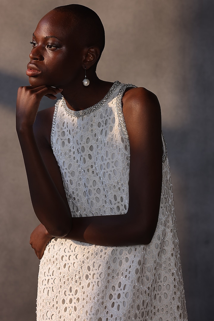 Ivory Lace Crystal & Beadwork Shift Bridal Gown by Payal Jain at Pernia's Pop Up Shop