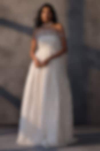 Ivory Organza Sequins Embellished Corset Bridal Gown by Payal Jain at Pernia's Pop Up Shop