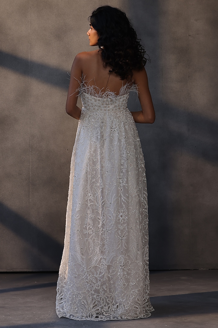 Ivory Organza Sequins Embellished Corset Bridal Gown by Payal Jain at Pernia's Pop Up Shop