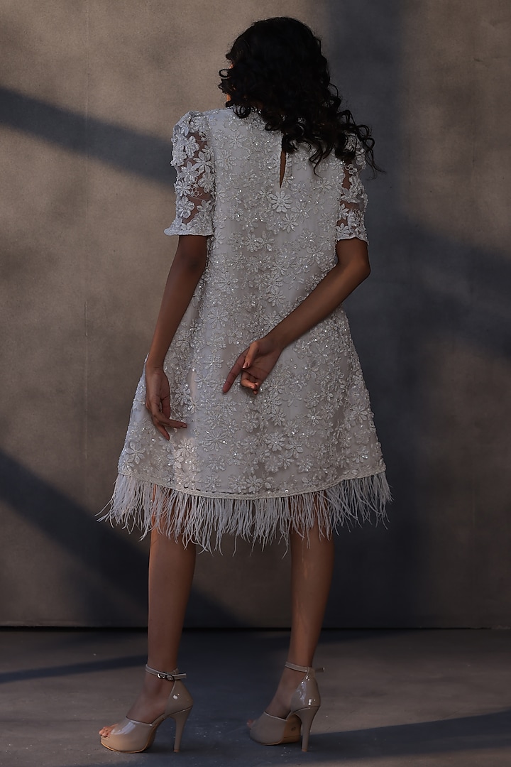 White Lace Crystal & Bead Embroidered Trapeze Party Wear Dress by Payal Jain at Pernia's Pop Up Shop