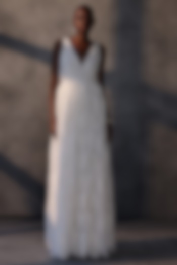 White Chantilly Lace Crystal Embroidered Wedding Gown by Payal Jain at Pernia's Pop Up Shop