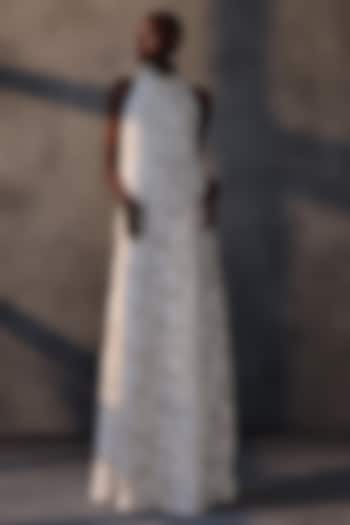 White Lace & Tulle 3D Applique Floral Shift Bridal Gown by Payal Jain at Pernia's Pop Up Shop