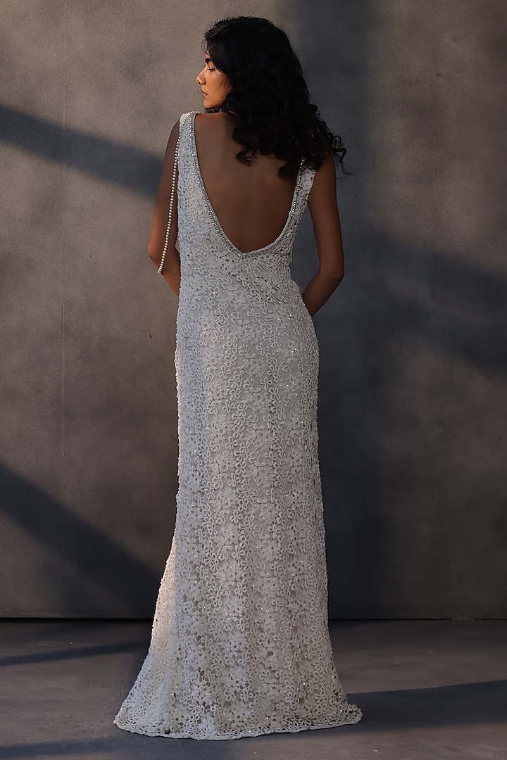Off-White Guipure Lace Long Bridal Gown by Payal Jain at Pernia's Pop Up Shop