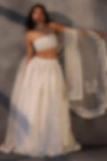 Ivory Lace Floral Applique Voluminous Skirt by Payal Jain at Pernia's Pop Up Shop
