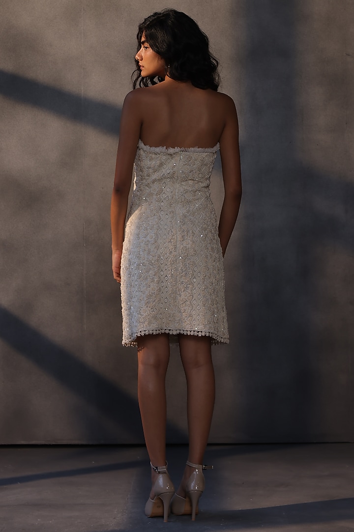 Ivory Georgette Sequins & Bead Embroidered Party Wear Dress by Payal Jain at Pernia's Pop Up Shop