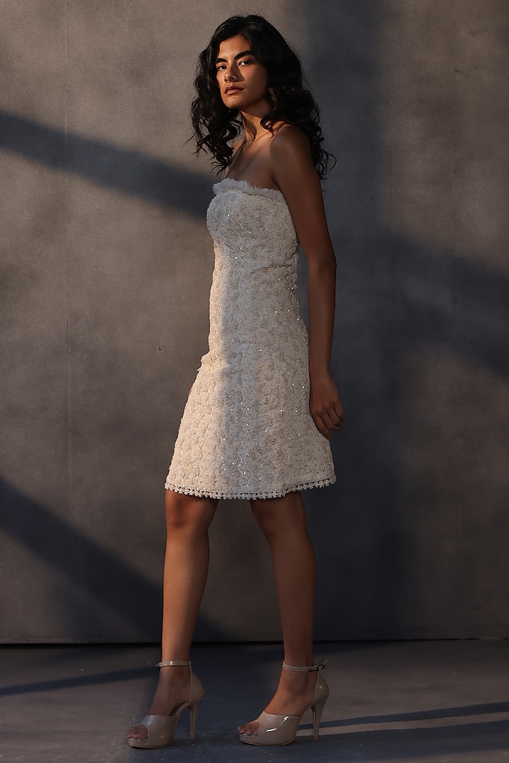 Ivory Georgette Sequins & Bead Embroidered Party Wear Dress by Payal Jain at Pernia's Pop Up Shop