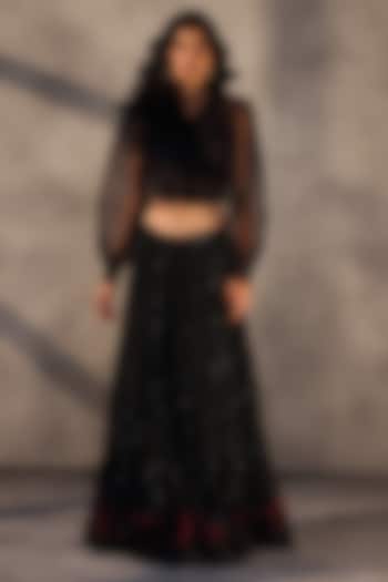 Black Georgette Chikankari Skirt by Payal Jain at Pernia's Pop Up Shop