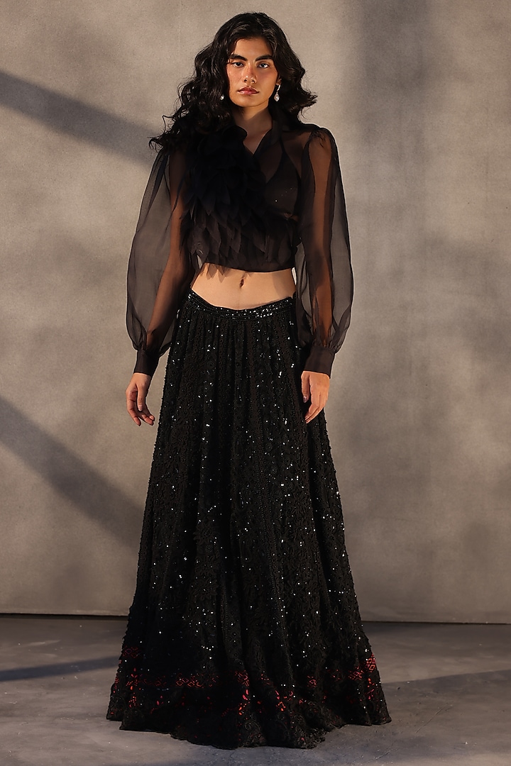 Black Georgette Chikankari Skirt by Payal Jain at Pernia's Pop Up Shop