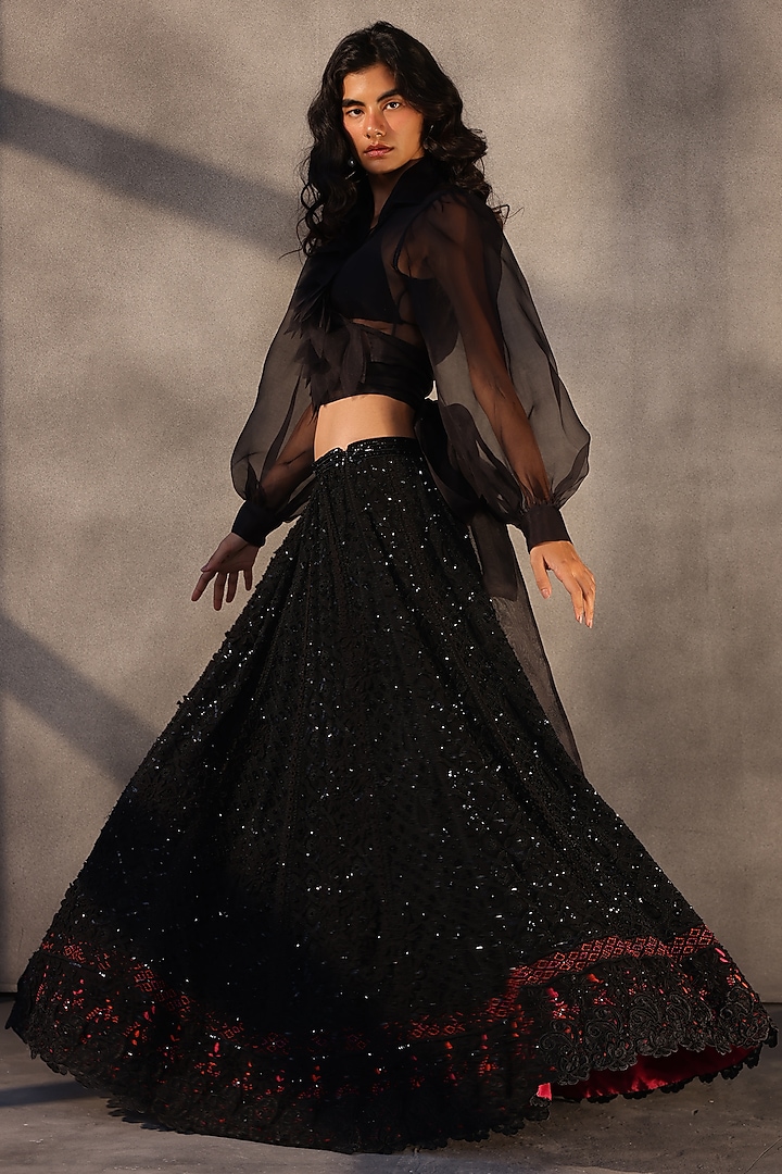 Black Georgette Chikankari Skirt by Payal Jain at Pernia's Pop Up Shop