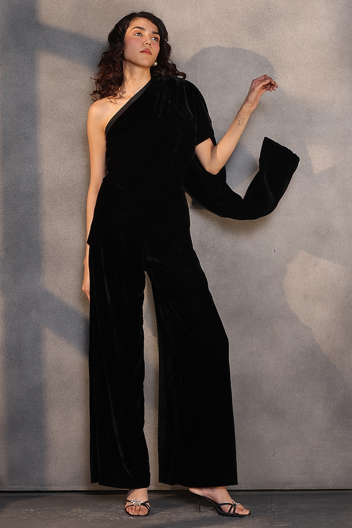 Black Velvet Wrap Jumpsuit by Payal Jain at Pernia's Pop Up Shop