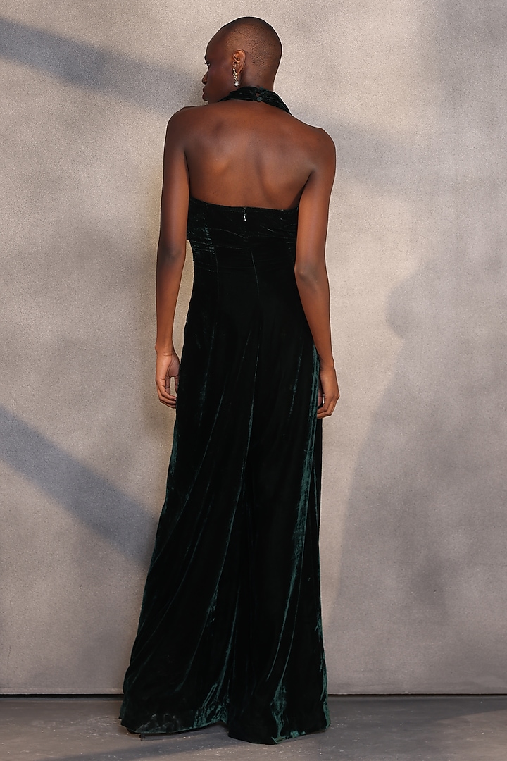 Emerald Green Velvet Jumpsuit by Payal Jain at Pernia's Pop Up Shop