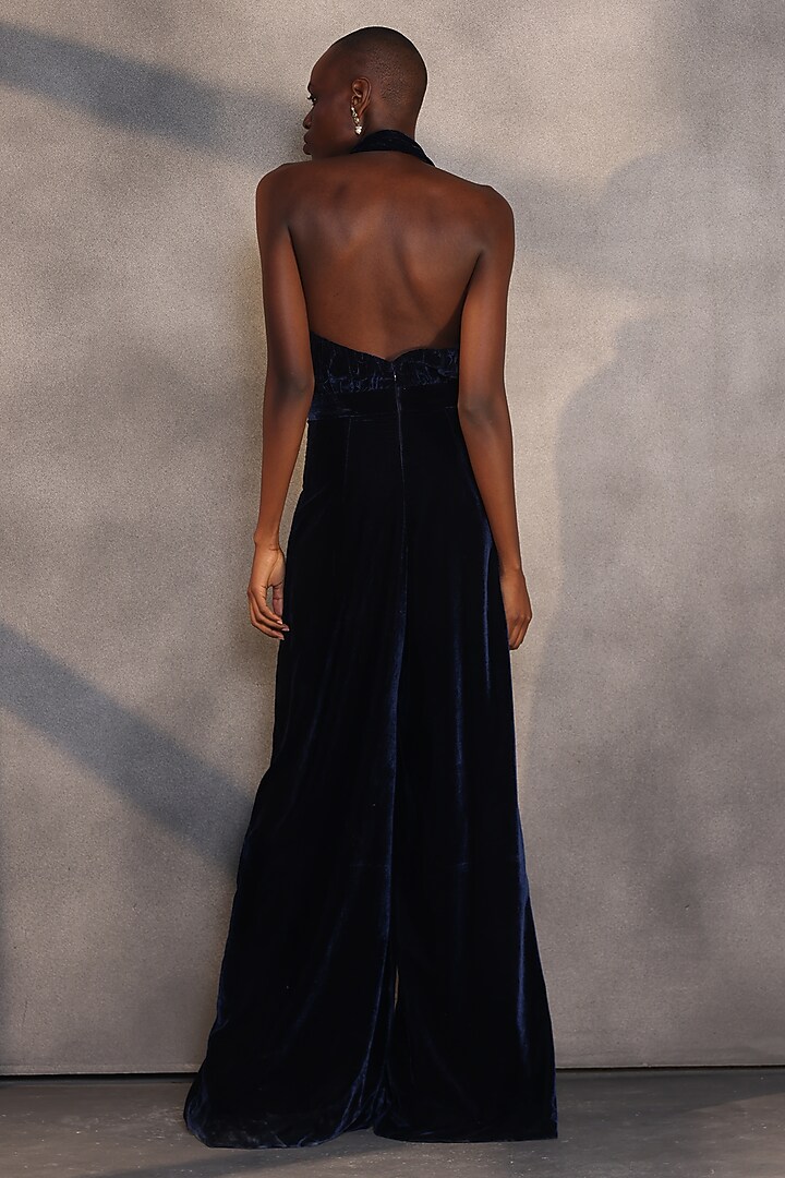 Sapphire Blue Velvet Draped Corset Engagement Gown by Payal Jain at Pernia's Pop Up Shop